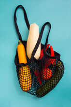 A Mesh Bag With A Crop Of Vegetables. Grocery Bag