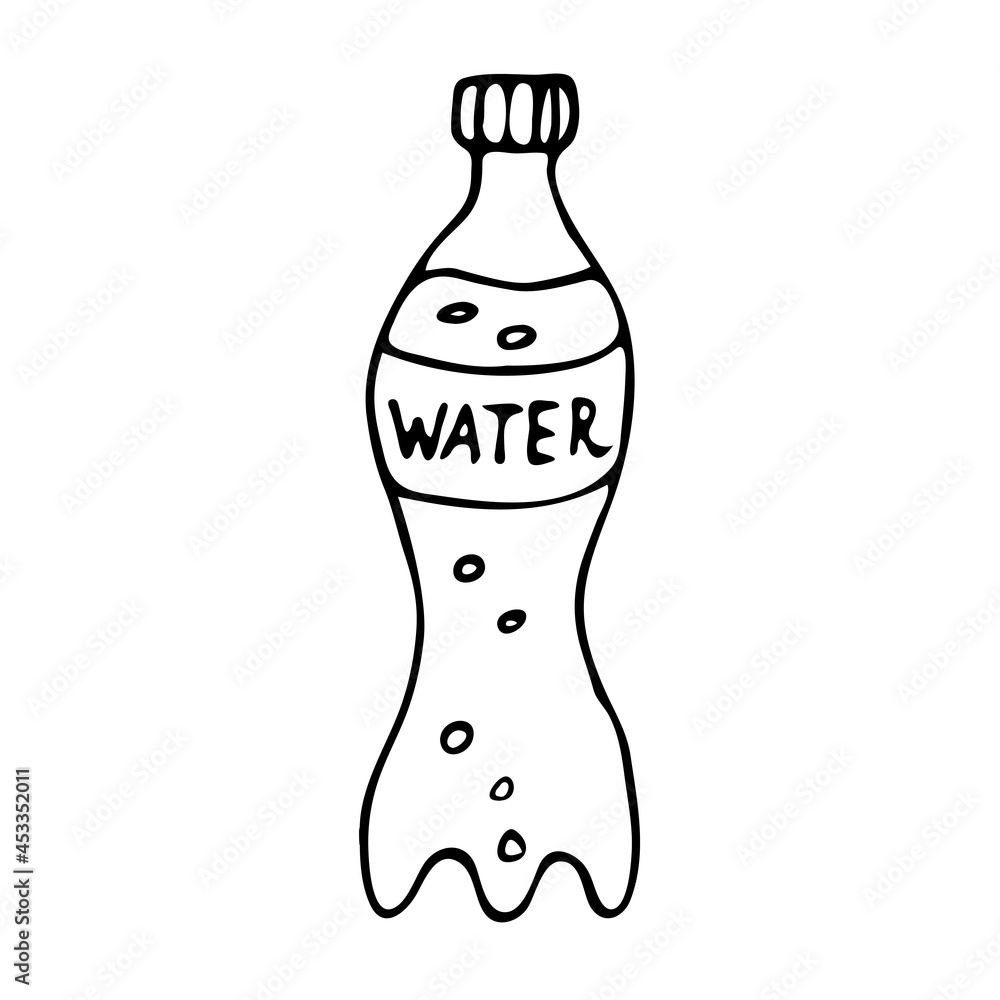 Doodle water bottle. Simple vector black and white illustration. A water  bottle isolated on a white background. Stock Vector | Adobe Stock, image size:1000x1000