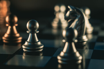 Poster - Selective focus shot of black chess figures on the board