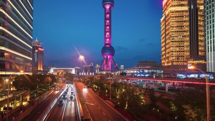 Wall Mural - hyper lapse, road in Shanghai Lujiazui financial center, China