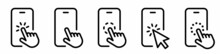 Hand Touch Screen Smartphone. Mobile Phone Touch Screen Icon. Click On The Smartphone. Vector Illustration.