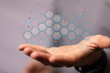 digital cyberspace with particles and digital data network connections concept.