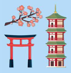 Sticker - Japanese arch and icons