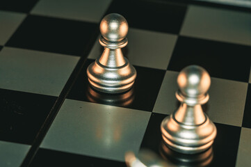 Poster - High angle shot of chess figures on the board under spotlight