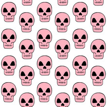 Vector Seamless Pattern Of Hand Drawn Doodle Sketch Pink Skull Isolated On White Background