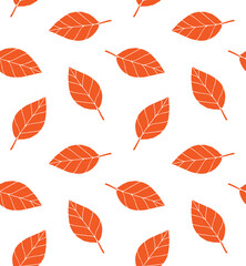 Wall Mural - Vector seamless pattern of hand drawn doodle sketch orange autumn leaf isolated on white background