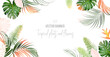 © lavendertime - Tropical banner arranged from exotic pink leaves.