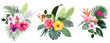 © lavendertime - Exotic tropical flowers, orchid, strelitzia, hibiscus, bougainvillea, gloriosa, palm, monstera