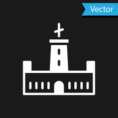 Wall Mural - White Montjuic castle icon isolated on black background. Barcelona, Spain. Vector