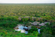 Indigenous tribe in the middle of the Amazon rainforest, in Brazil. panoramic