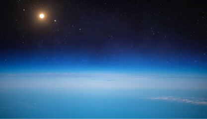 Poster - Stratosphere of Earth planet. Orbit. Atmosphere of Earth. Border of outer space. Blue sky. Elements of this image furnished by NASA