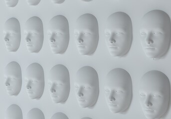 Aufkleber - Surreal 3d illustration of multiple faces in a wall.