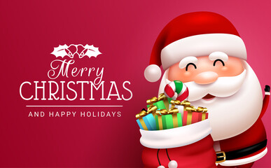 Wall Mural - christmas santa greeting vector design. merry christmas text in red space with santa claus character