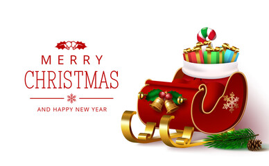 Wall Mural - christmas sleigh vector template design. merry christmas greeting text with santa claus sledge, gift