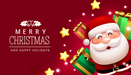 Wall Mural - christmas santa vector background design. merry christmas text in red space with santa claus charact
