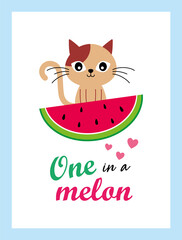 cute kitten cat and watermelon one in a melon vector