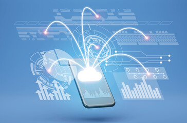 Digital business tracking on smartphone illustrated by graph and technology symbols