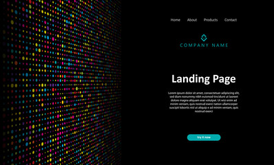 Landing page with colourful cyber particles design