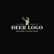 deer hunter logo. deer vector illustration. wilderness logo design. Pine trees. deer head logo