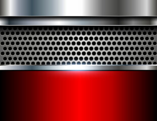 Silver metal 3D background, lustrous and shiny chrome metallic design with interesting holes pattern, vector illustration.