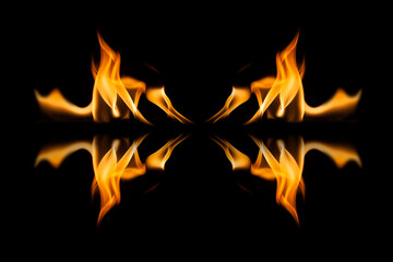 Fire flames on black background.