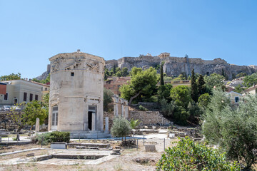 Wall Mural - Athens, Greece. Tower of Winds or Aerides on Roman Agora, Ancient Greek ruins in the city center, Plaka district.