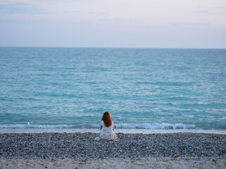 Poster - Ocean shore woman landscape travel vacation