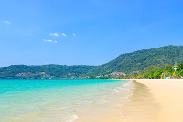 Wall Mural - patong beach with crystal clear water and wave, the most famous tourist destination, phuket, thailan