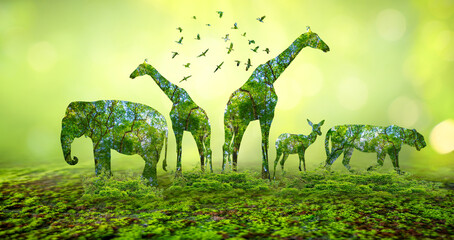 forest silhouette in the shape of a wild animal wildlife and forest conservation concept