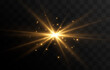 Golden light. A flash of light, a magical glow, particles of sparks. Sun, sun rays png. Light png. Vector image.