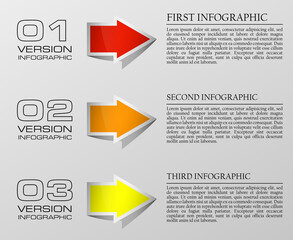 Fototapete - vector 3 arrow banners business infographic process diagram compare service banner presentatoin. Three steps to achieve this goal. Three glossy strip for your annotations. Three full-color sticker.