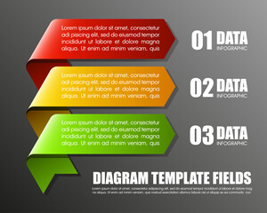 Fototapete - Information infographic statistic vector presentation. Graphic composition for your business presentations. Three glossy strip for your annotations. 3 color sticker for registration of proposals