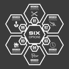 Fototapete - Information infographic statistic vector presentation. Graphic composition for your business presentations. Six hexahedron label for your annotations. 6 hexagon sticker for registration of proposals