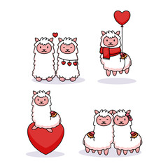 Wall Mural - Set of cute Llama in Valentine's Day