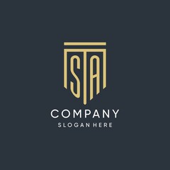 SA monogram with modern and luxury shield shape design style