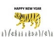 2022年、寅年の年賀状テンプレート：シンプルでラフな手描きのトラ