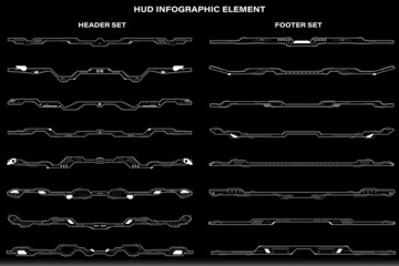 Fototapete - HUD Futuristic Header Footer White Element Set for Infographic Design, Game, Scifi Report Vector Template.