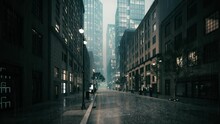 Empty City Streets In The Rain. Heavy Rain In The City. 3d Visualization