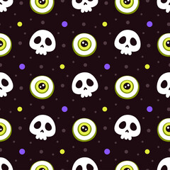 Wall Mural - halloween seamless pattern with skull and eye on black