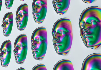 Aufkleber - Surreal 3d illustration of multiple faces in a wall. Concept of AI and swarm intelligence.