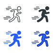 © Suncheli - Running person. Running man. Man fast run in fast speed and rush action. Athletics and marathon in summer sports. Act, run icon. Vector illustration. Design on white background. EPS10