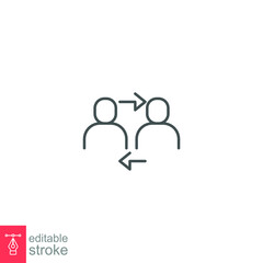 Wall Mural - Interpersonal relationship icon, acquaintance skill.  close care conversation. Two people interacting and associating  each other. Editable stroke vector illustration design on white background EPS 10