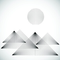 Wall Mural - mountains and sun , modern minimal style .triangle logo with lines.square unusual icon design .black