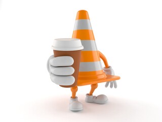 Canvas Print - Traffic cone character holding coffee cup