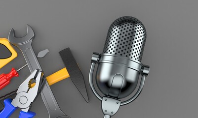 Poster - Radio microphone with work tools