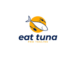 Wall Mural - Eat tuna fish seafood logo design