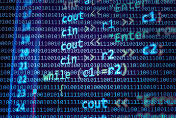 abstract background of digital binary code of software. programming software code on computer screen