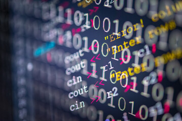 Abstract background of digital binary code of software. Programming software code on computer screen which develop by the programmer to solve the business requirement.	

