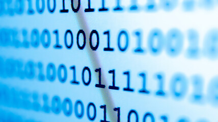 Abstract background of digital binary code of software. Programming software code on computer screen which develop by the programmer to solve the business requirement.