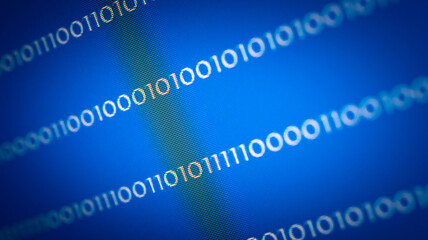 Abstract background of digital binary code of software. Programming software code on computer screen which develop by the programmer to solve the business requirement.
